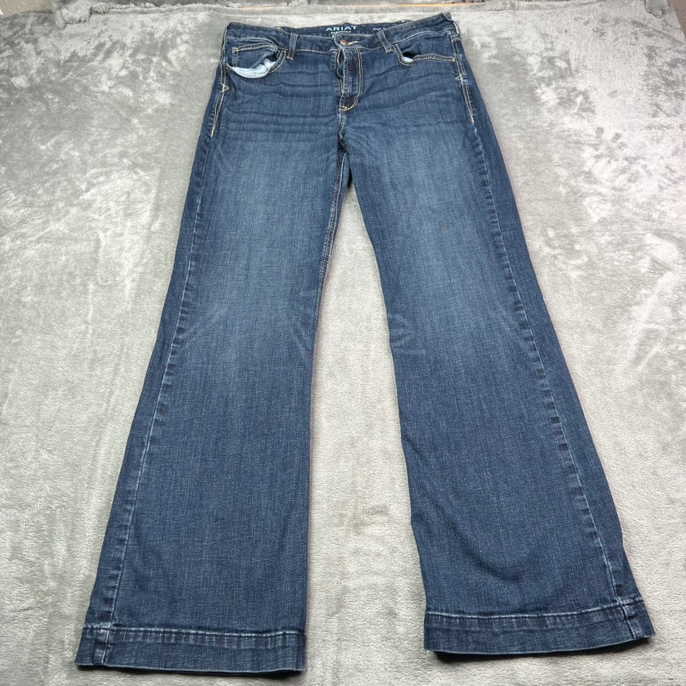 Ariat Slim Trouser Jeans Womens 33R Dark Wash Blue High Rise Stretch Wide Leg